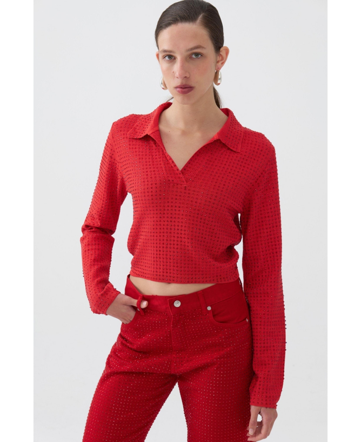 Women's Knit Polo Top - Red