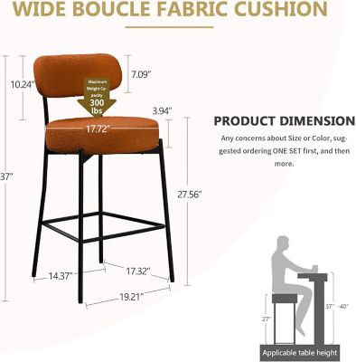 Bar Stools Set of 2, 27 Inches Counter Height Kitchen Bar Stools with Back, Modern Metal Tall Bar Stools for Kitchen Island