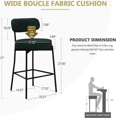 Bar Stools Set of 2, 27 Inches Counter Height Kitchen Bar Stools with Back, Modern Metal Tall Bar Stools for Kitchen Island