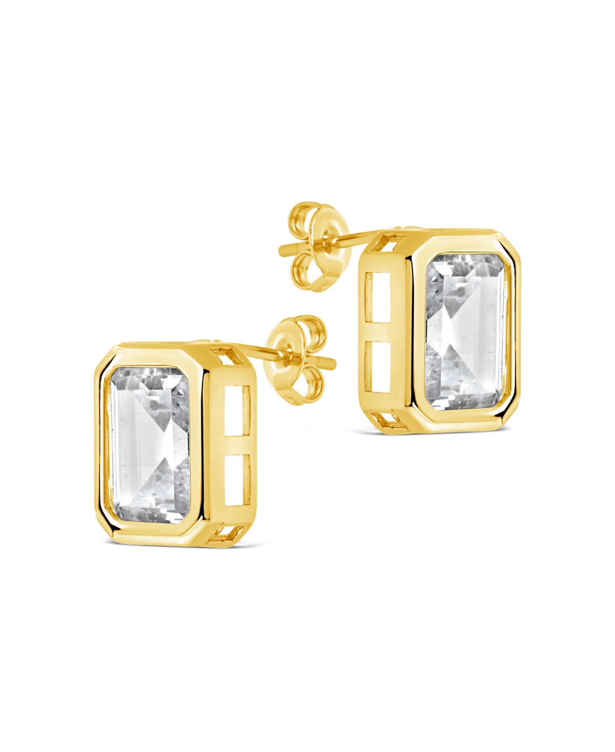 Sterling Forever Camille Bezel Cubic Zirconia Stud Earrings In Gold