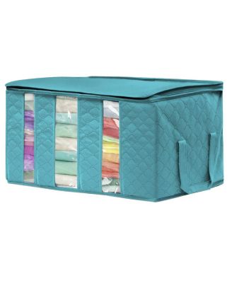 Foldable Storage Bag Organizers, 3 Sections, Great for Clothes, Blankets, Closets, Bedrooms, and More, 2-Pack (Aqua)