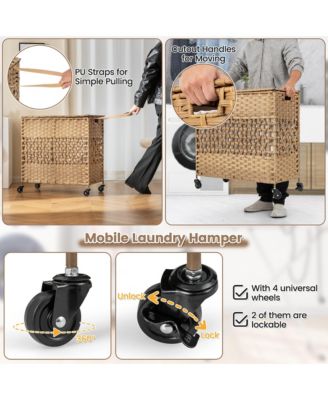 110L Laundry Hamper with Wheels Clothes Basket Lid and Handle and 2 Liner Bags