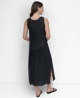 Women's Linen Panelled V-Neck Midi Dress