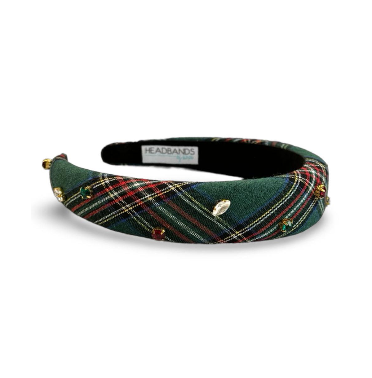 Classic Padded Headband - Green Plaid Gems - Green