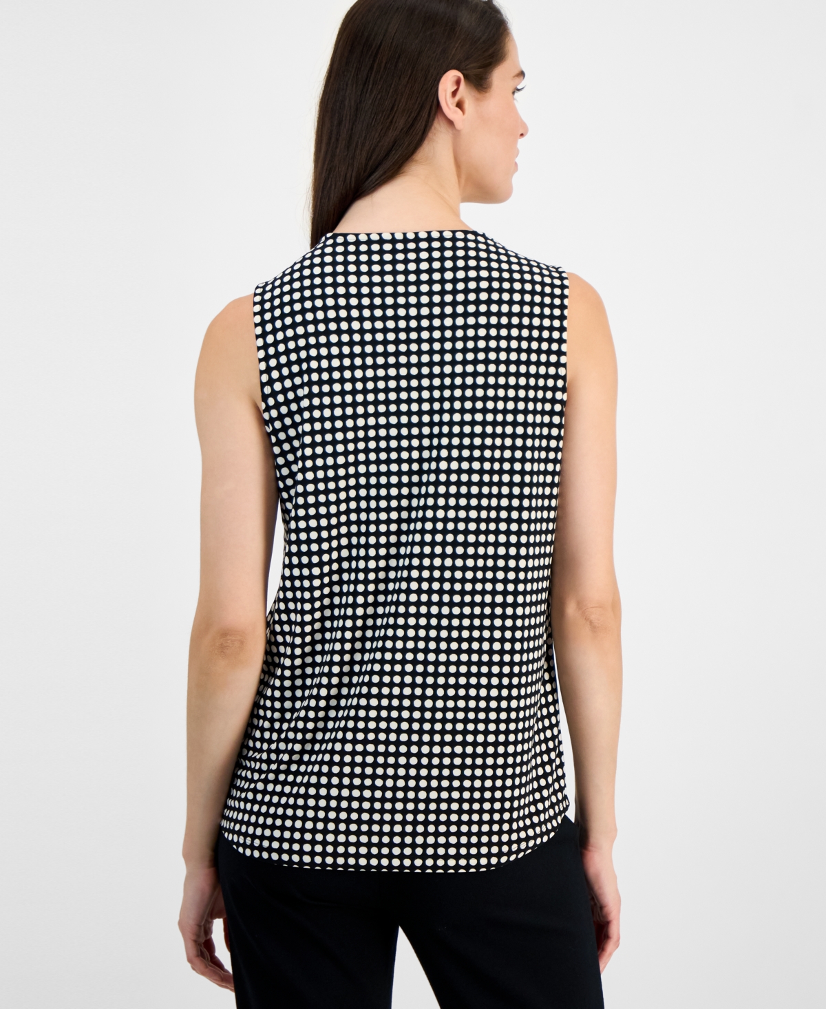 Anne Klein Polka Dot Pleat Front Shell In Anne Black,white