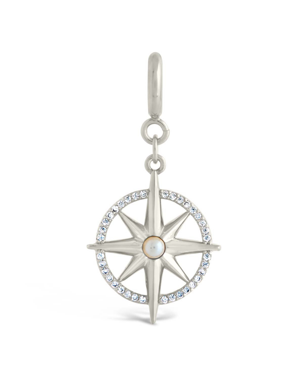 Cubic Zirconia Mother of Pearl Travelers Compass Charms - Silver