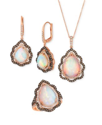 Neopolitan Opal Nude Diamond Chocolate Diamond Ring Earrings Pendant Necklace Collection In 14k Strawberry Gold