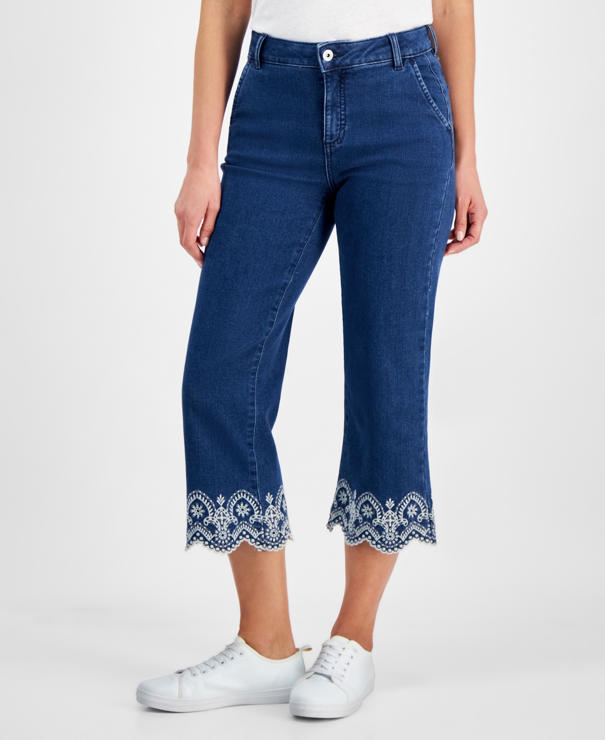 Style & Co Petite High-rise Wide-leg Cropped Jeans, Exclusively At Macy's In Eyelet