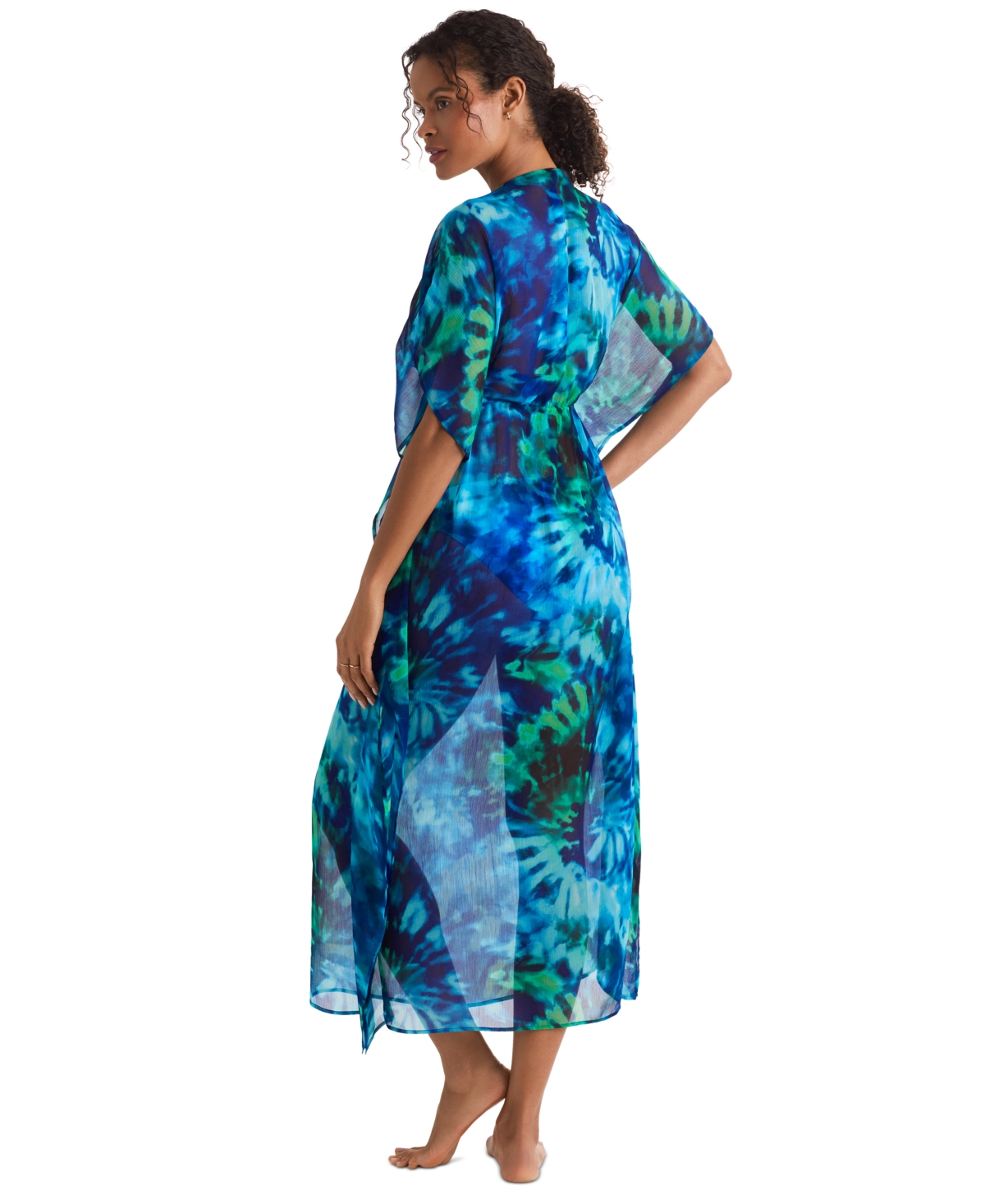 Shop Mimi Flamingo Women's Dune Printed Midi V-neck Caftan In Saltwater Tie Dye