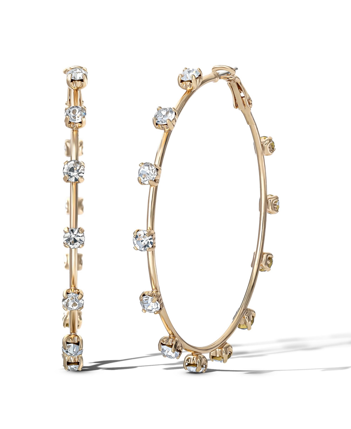 Gold-Tone Crystal-Studded Elegant Statement Hoop Earrings - Gold tone