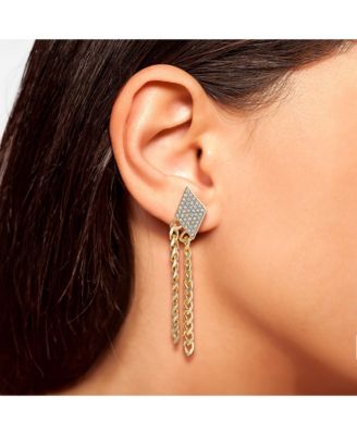 Gold-Tone Chain Fringe Dangle Earrings with Crystal Accents