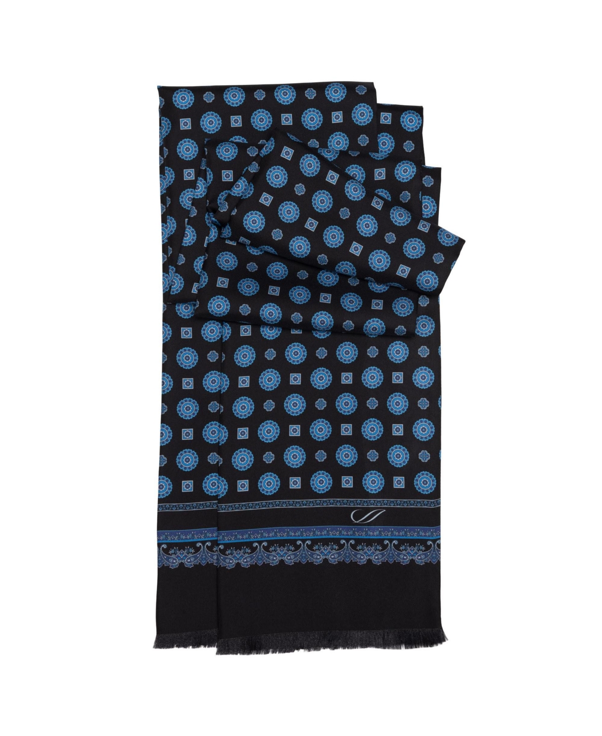 Elizabetta Men's Botticelli - Slim Silk Scarf for Men - Black and blue