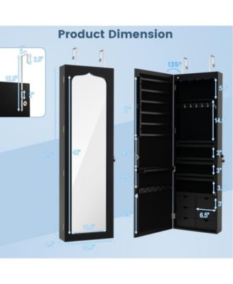 Lockable Wall Mounted Mirror Jewelry Armoire with 5 LEDs and 6 Drawers