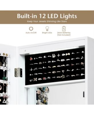 Lockable Wall Door Mounted Mirror Jewelry Cabinet with LED Lights