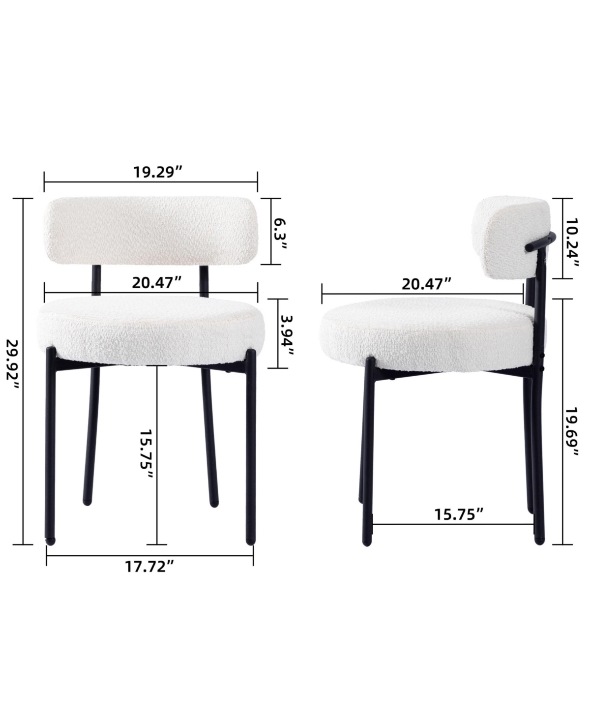 Dyhome Dining Chairs Set of 6, Mid-Century Modern Dining Chairs, Kitchen Dining Room Chairs, Curved Backrest Round Upholstered Boucle Sherpa Dining Ch