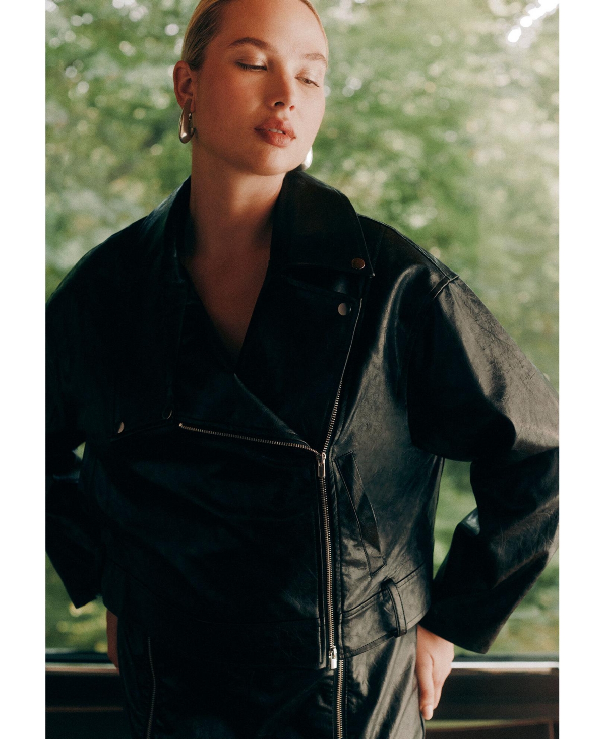 Plus Size Boxy Faux Leather Jacket - Black