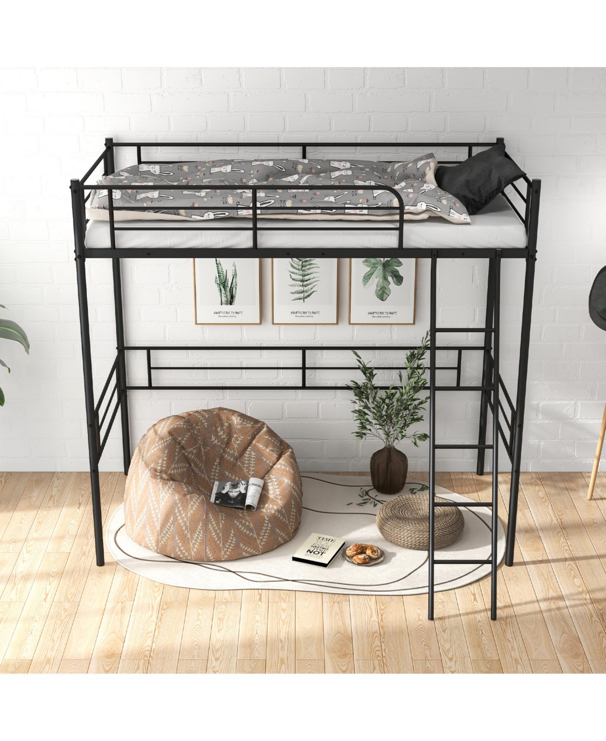 Gouun Metal Loft Twin Bed Frame Single High Loft Bed