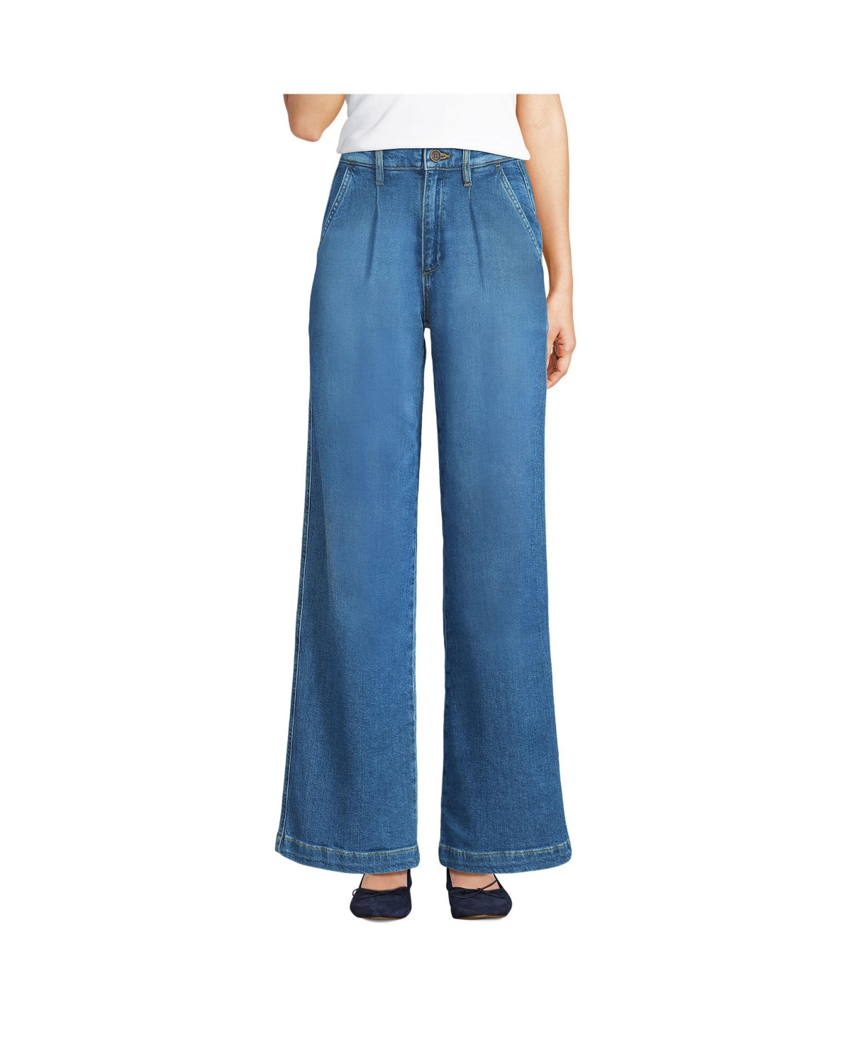 Women's High Rise Soft Denim Pleated Wide Leg Trousers - Natural