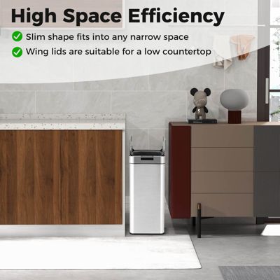 Slim Kitchen Trash Can with Wing Lids 13.2 Gal Automatic Sensor Garbage Can