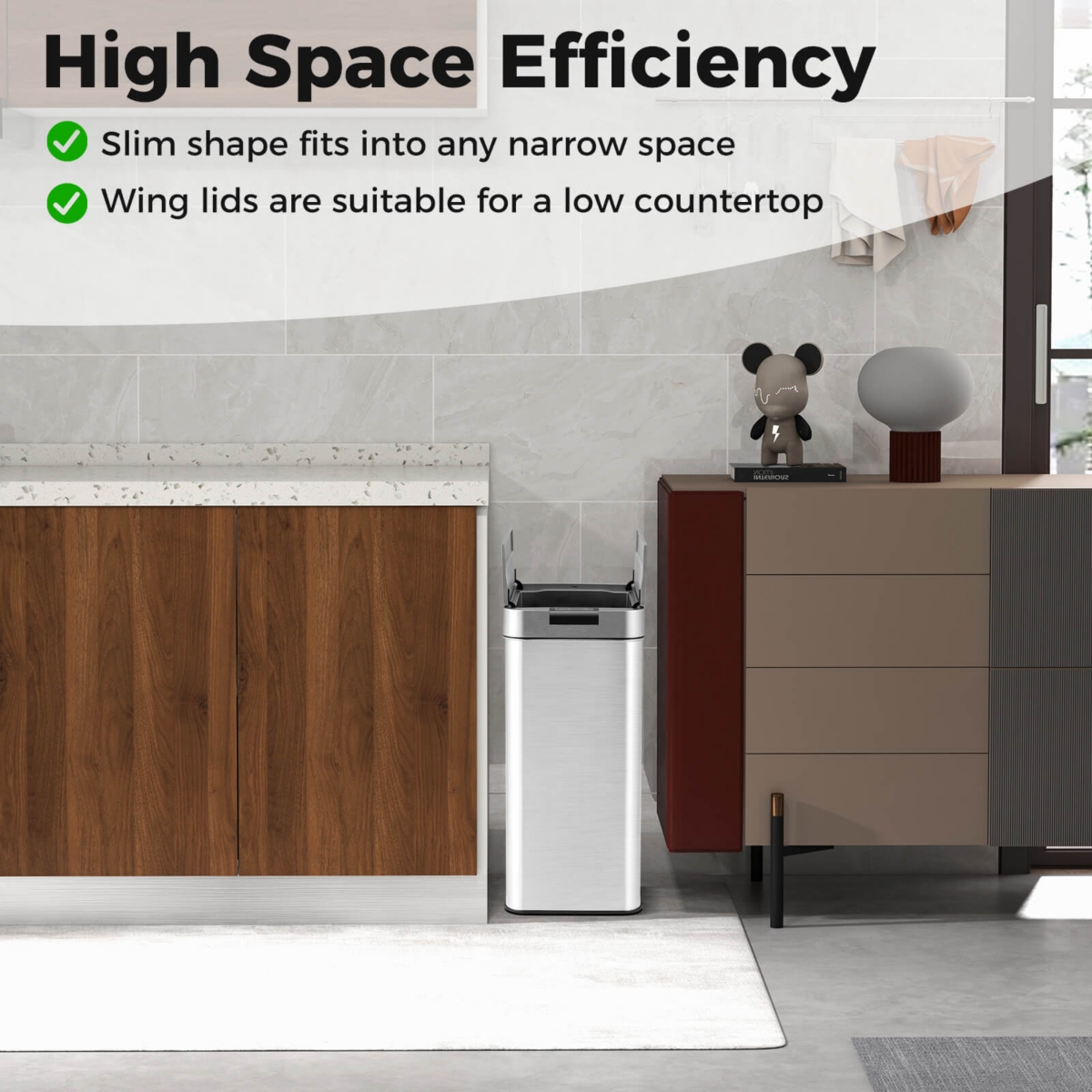 Costway Slim Kitchen Trash Can with Wing Lids Automatic Sensor Garbage Can