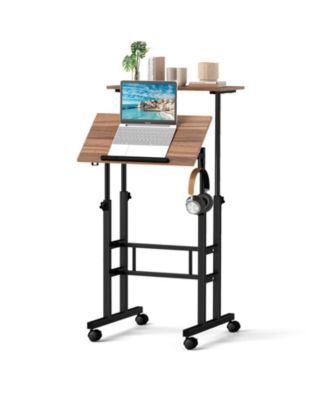 Height-adjustable Mobile Standing Desk with Split Top and Adjustable Angle