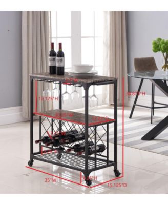 Antonia Kitchen Serving Cart Bar Buffet with Wine Rack & Glass Holder