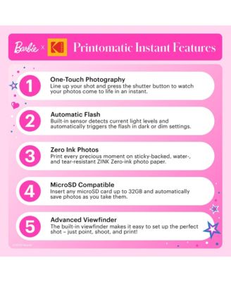 Barbie x Printomatic 2x3 Instant Print Camera, 5MP Portable Instant Camera - Iconic Style