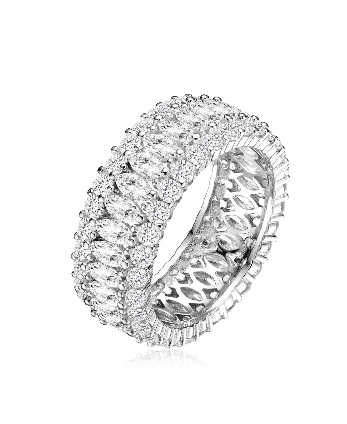 Genevive Sterling Silver White Gold PlatedRound and Marquise Cubic Zirconia Eternity Ring - Clear
