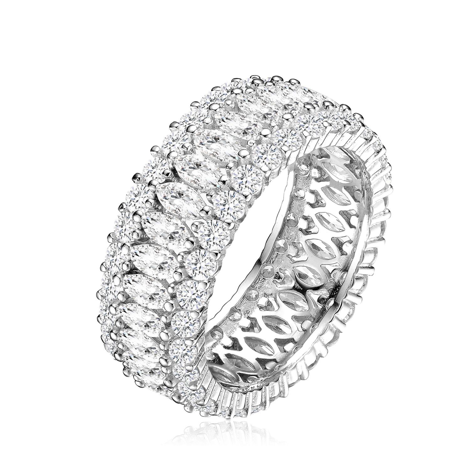 Sterling Silver White Gold Plated Brilliant 360-Degree CZ Ring