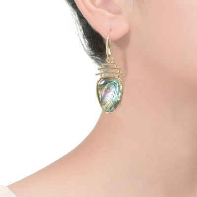 Sterling Silver 14K Gold Plated Abalone Pear Drop Hook Earrings