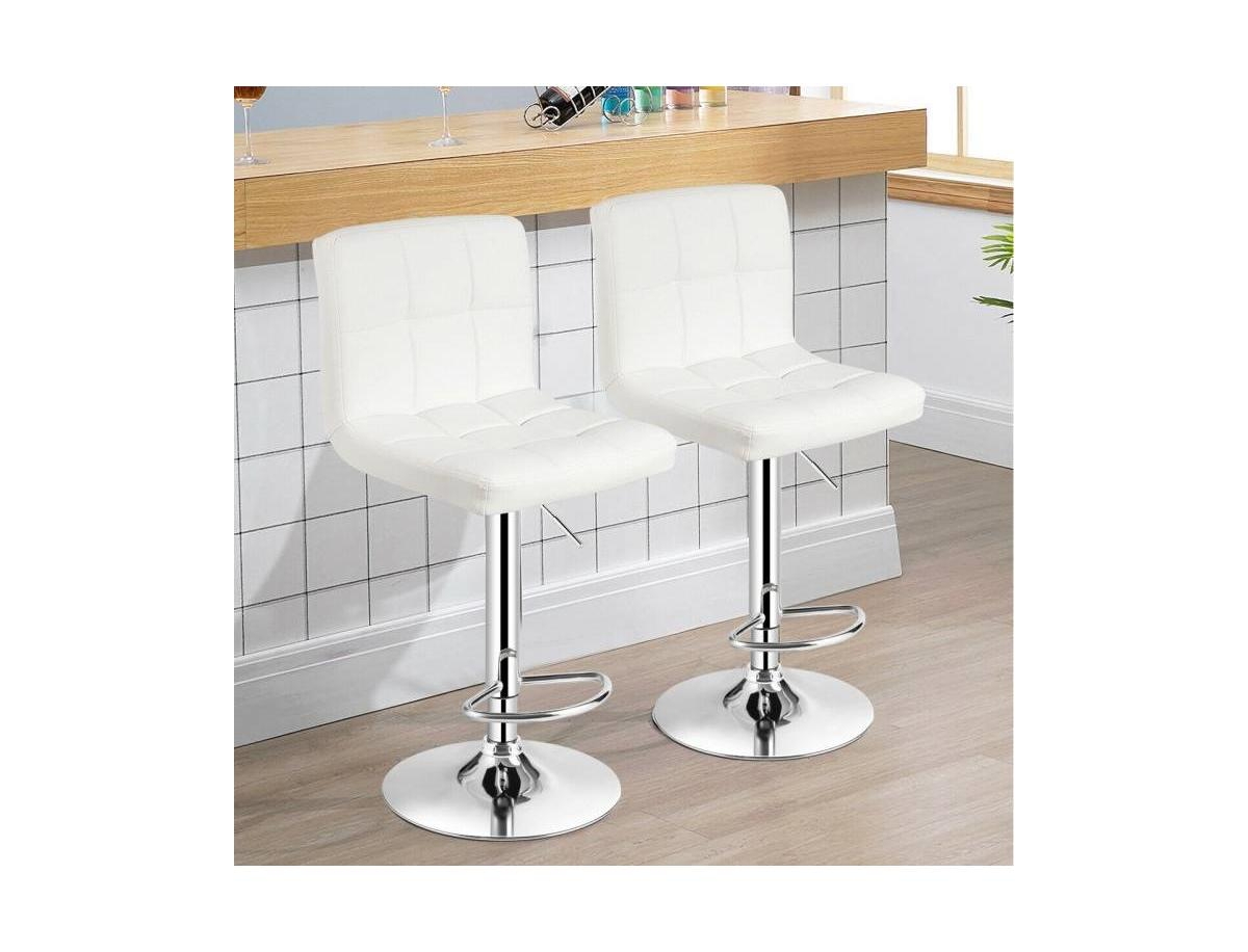 Slickblue Set of 2 Modern Adjustable Height Barstools with Pu Leather Swivel Seat