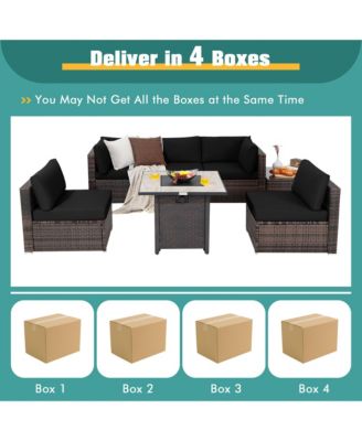 7PCS Patio Rattan Furniture Set 30'' Fire Pit Table Cover Cushion Sofa