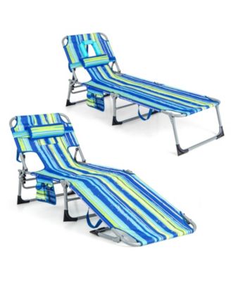 Folding Beach Lounge Chair with Pillow for Outdoor