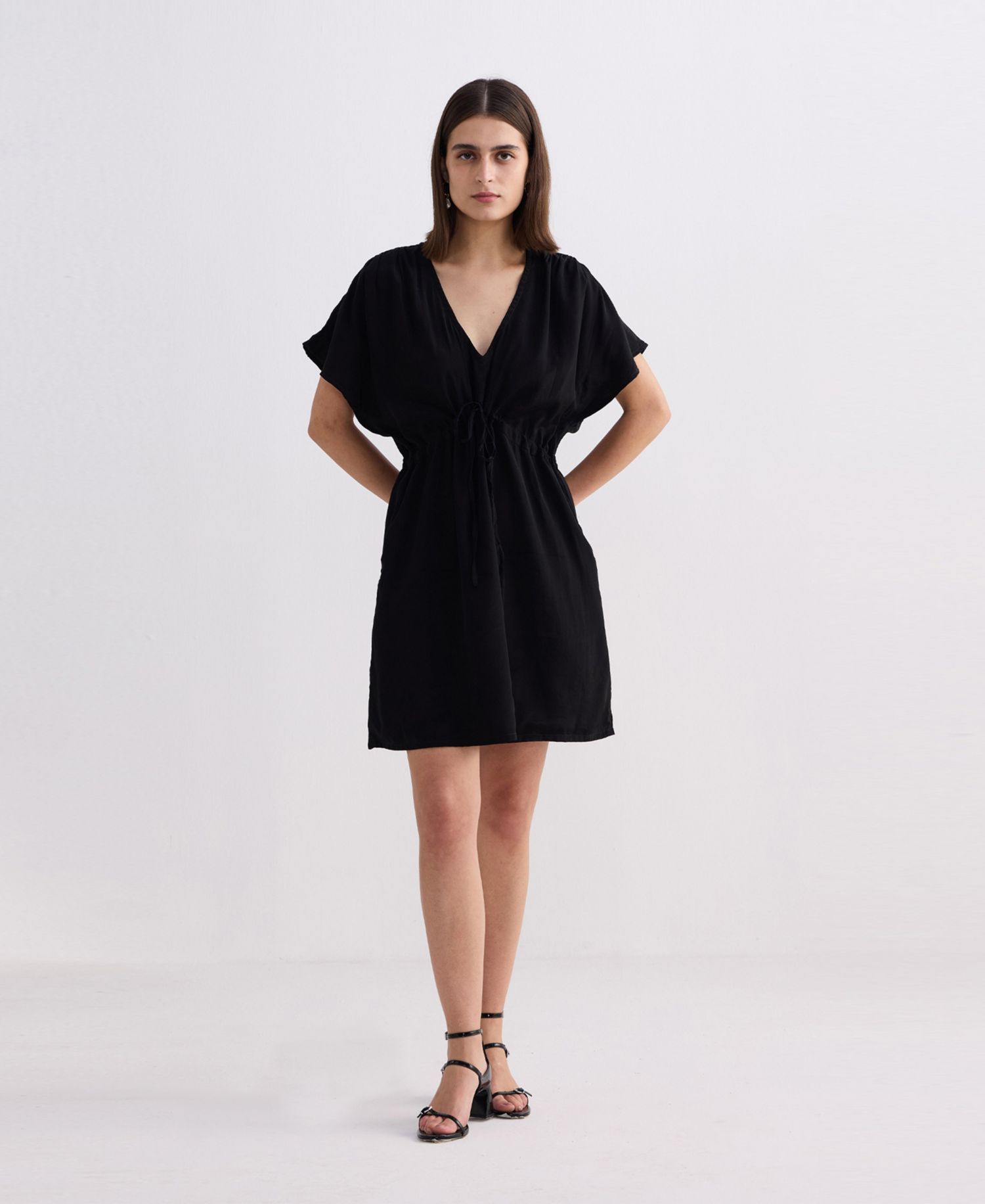 Women's Short gathered Dress in Black