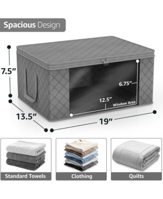 6 Pack Medium Foldable Clothes Storage Bags with Clear Window, Zipper Lid and Carry Handles - for Organizing Bedroom, Closet, Home (Grey)