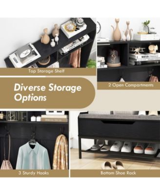 69 Inches Tall Hall Tree 4-in-1 Coat Rack with Seat Cushion and Shoe Storage