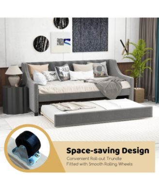 Twin Size Daybed with Trundle Sofa Bed with Curved Armrests and Backrest