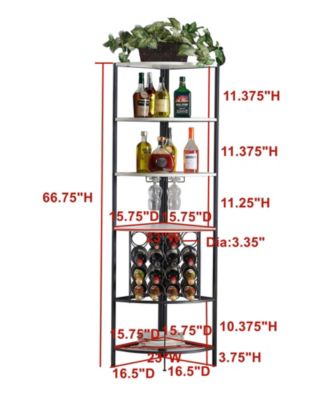 5 Tier Corner Wine Rack with Glass Holder and Storage Shelves, Wine Bar Cabinet for Living Room, Dining Room, Kitchen