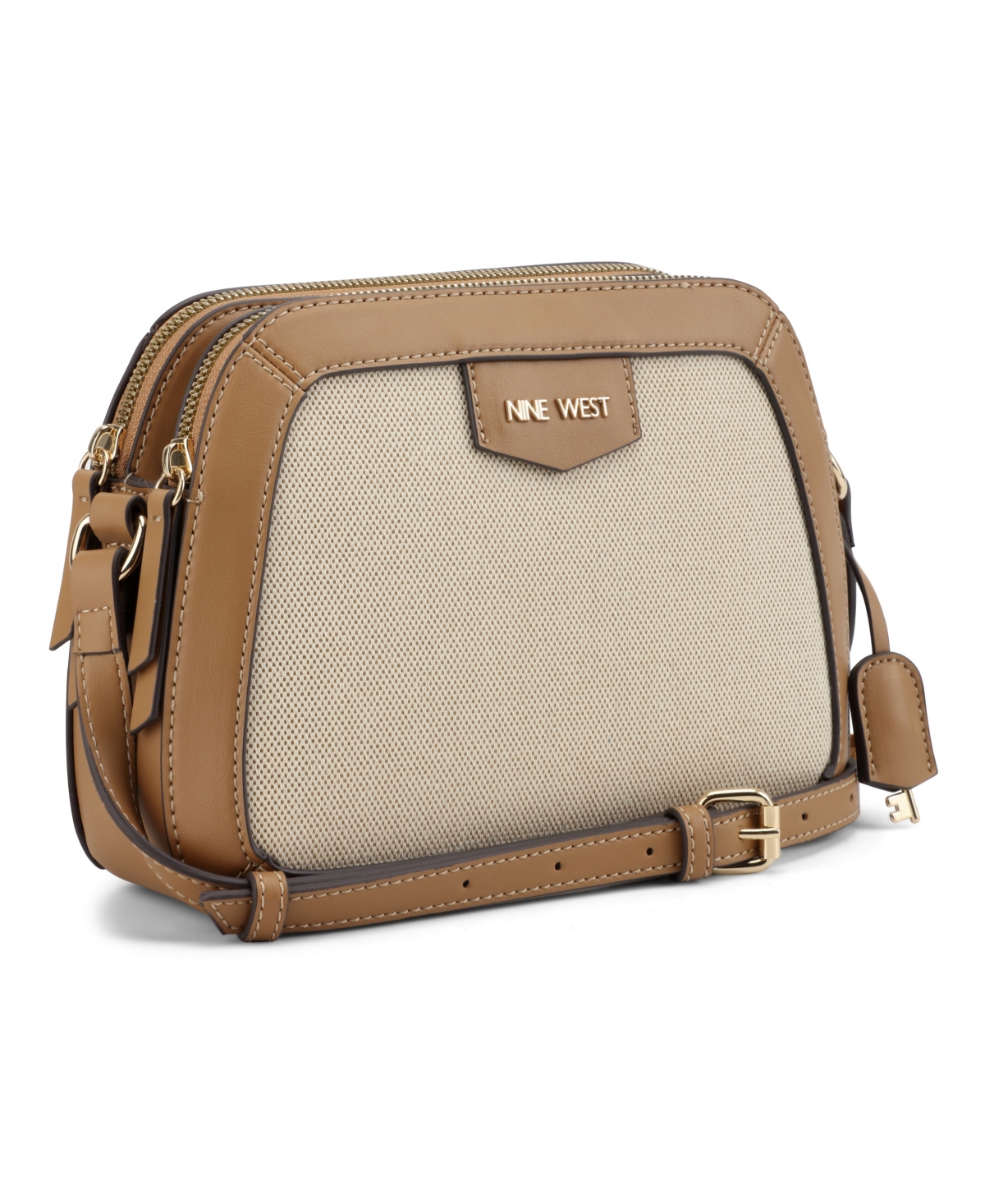 Nine West Charmaine Cibrina Dome Crossbody Bag In Natural Canvas Dark Camel