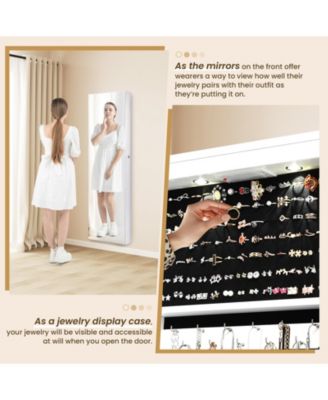 Wall and Door Mounted Mirrored Jewelry Cabinet with Lights