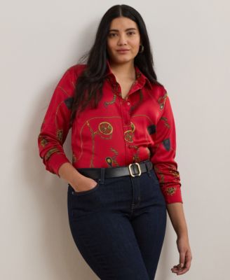 Lauren Ralph Lauren - Plus Size Belting-Print Charmeuse Shirt