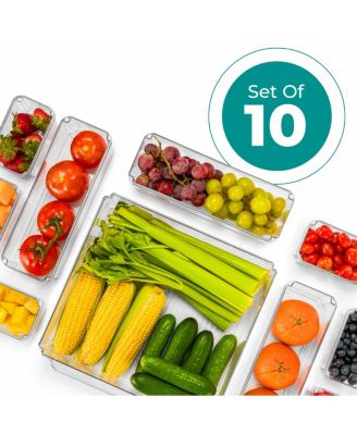 10 Pack Clear Stackable Refrigerator Storage Bins with Lids - Perfect for Kitchen Organization, Pantry and Fridge Storage