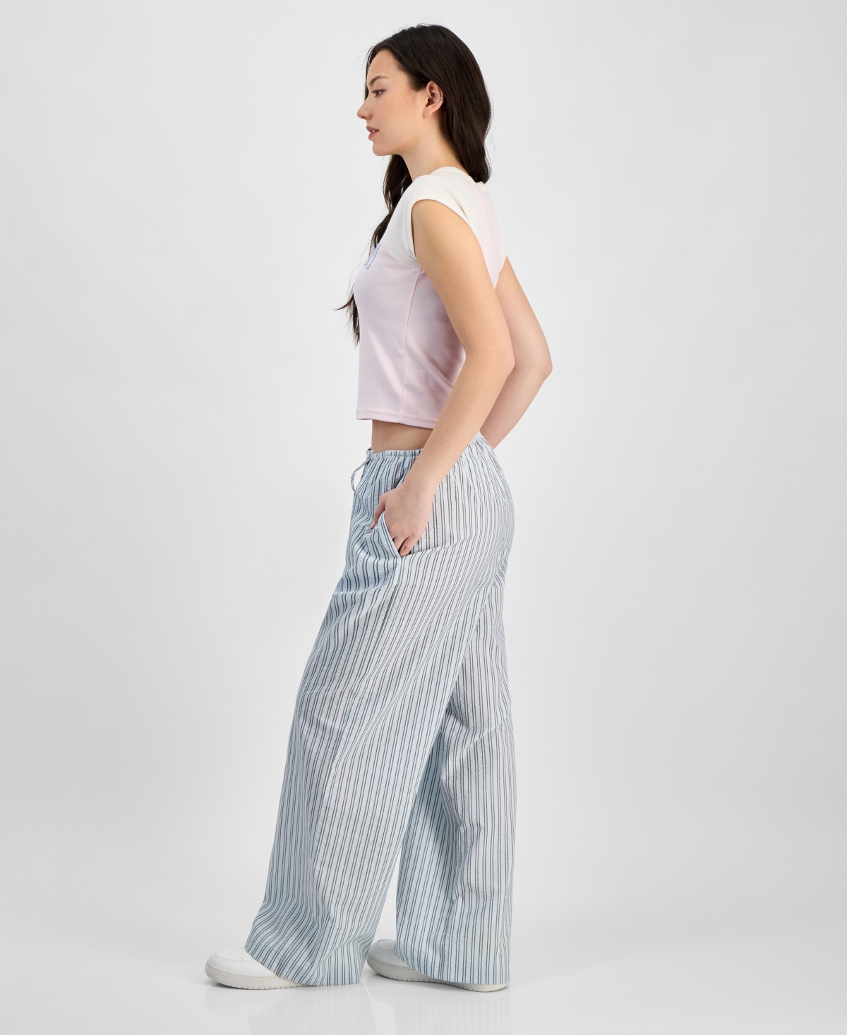 Self Esteem Juniors' Seersucker Drawstring Lounge Pants In Baby Blue