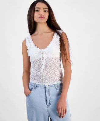 Madden Girl - Juniors' Tie-Neck Sleeveless Lace Tank Top