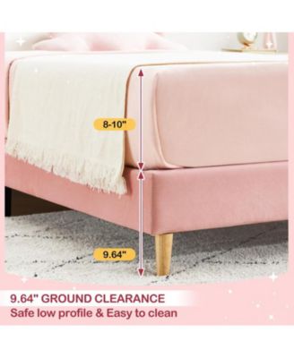 Pink Twin Bed Frame, Velvet Upholstered Platform Bed Frame with Headboard, Strong Wooden Slats, Noise-Free,No Box Spring Needed, Easy Assembly