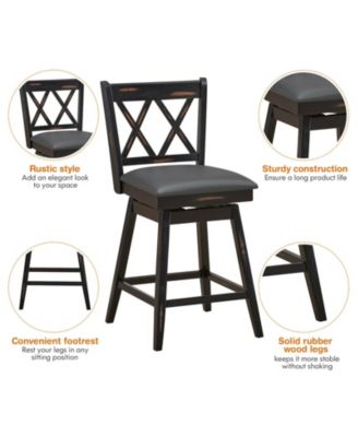 2 Pieces 24 Inch Swivel Counter Height Barstool Set with Rubber Wood Legs