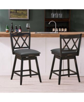 2 Pieces 24 Inch Swivel Counter Height Barstool Set with Rubber Wood Legs