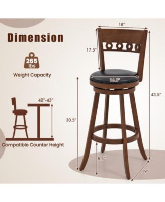 Set of 2 Swivel Bar Stools with Rubber Wood Frame-30.5 inches