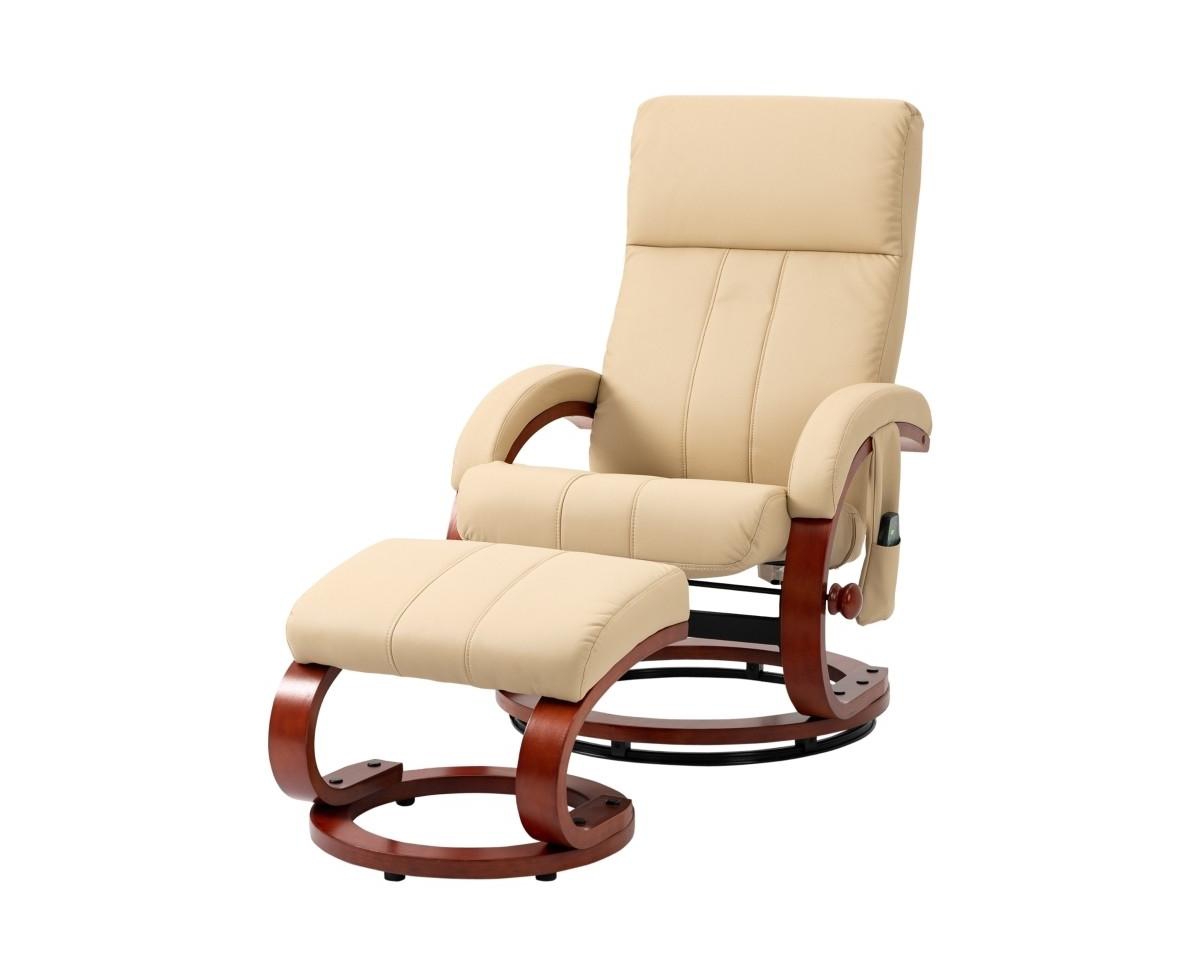 Slickblue Adjustable Faux Leather Electric Remote Massage Recliner Chair with Ottoman - Beige