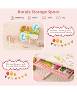 Height-Adjustable Kids Desk with Tilt Desktop and Book Stand